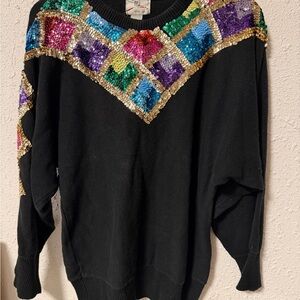 Vintage SML Sport Black Sweater with Sequin Design Holiday Party
